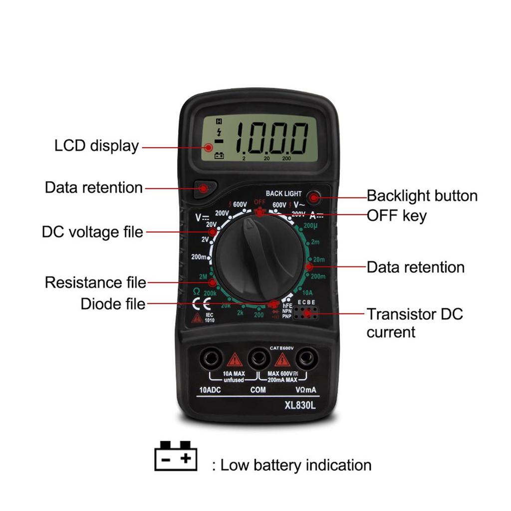 LCD Digital Multimeter Handheld Digital XL830L Multimeter With 2 Test Loads Test, Measurement