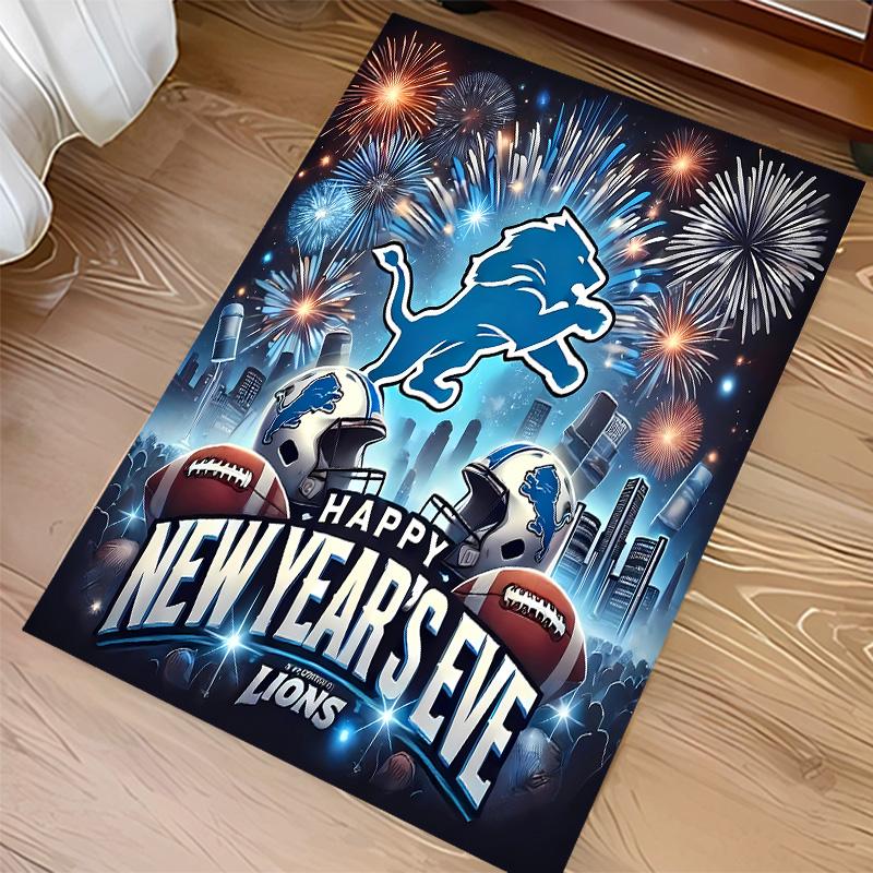 Detroit Lions logo Print Area Rug - Soft, Washable Non-Slip Indoor Mat for Office Chairs, Living Room, Home Office Decorative Rug