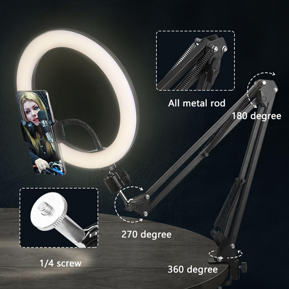 10 Inch Led Selfie Ring Light With Phone Holder Table Arm Stand Photography Lamp For Live Broadcast Streaming