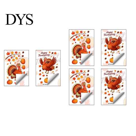 Thanksgiving Creative Gifts Static Window Clings, Cartoon Double Turkey Pumpkin Maple Leaf No?Glue Autumn Theme Room Decor Glass Decals, Waterproof