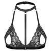 Dámská bezdrátová podprsenka bez podšívky z průhledné krajky Halter Neck Strappy Hollow Out Bra