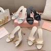 Fashion 2025 New Bow-Tie High-Heeled Slippers Wear Sweet Fairy Glass Shoes Thin Heel One-Line Sandal Rhinestone Princess