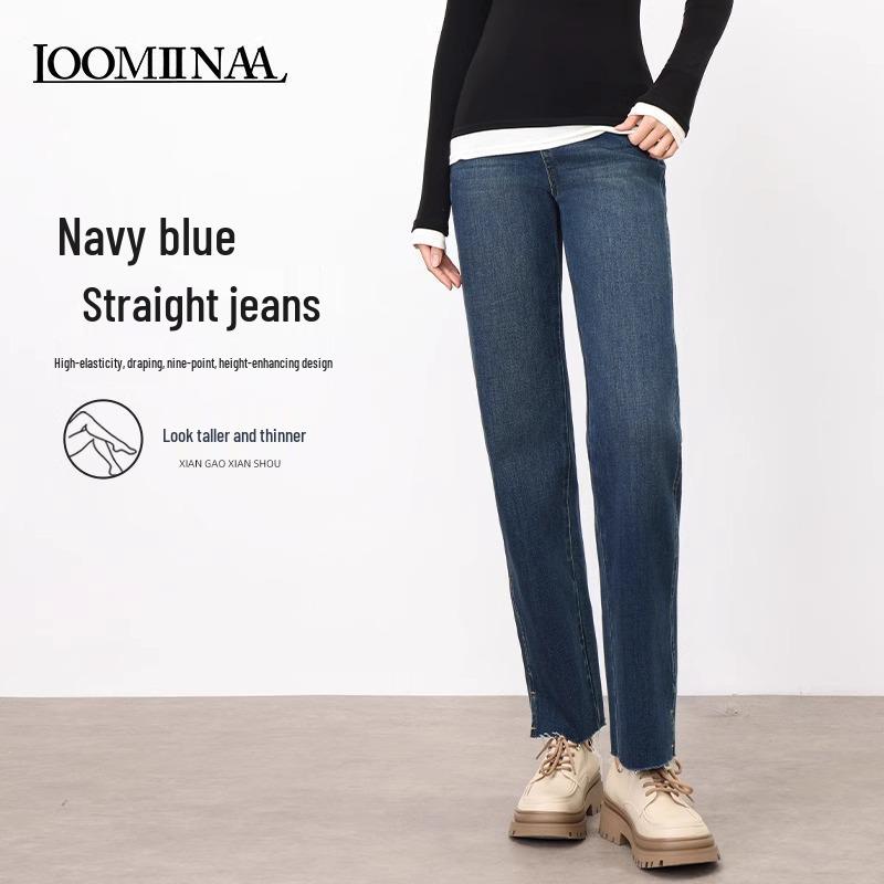 

Женские джинсы 2025 года темно-синие с высокой посадкой, утягивающие, широкие от бедра – Весна/Осень 31 fits 136-145 jin темно-синий