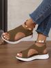 Women's Plus Size Breathable Knit Flat Sandals - European & American Casual Thick-Soled Beach Sandals