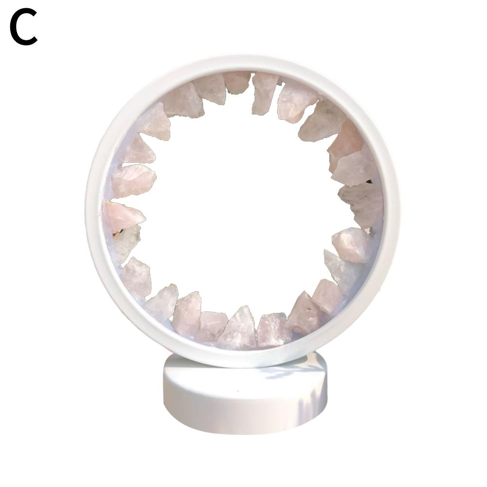

Crystal Cluster Round LED Night Light USB Powered Natural Crystal Lamp For Bedroom Desk Healings Stone Ambient Decoration рожевий