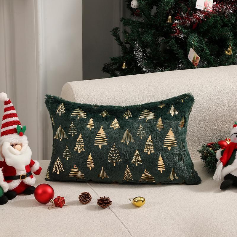 Canirica Cushion Cover 30X50Cm Green Christmas Supplies Plush Pillow Cover For Living Room Sofa Home Decoration Party Pillowcase