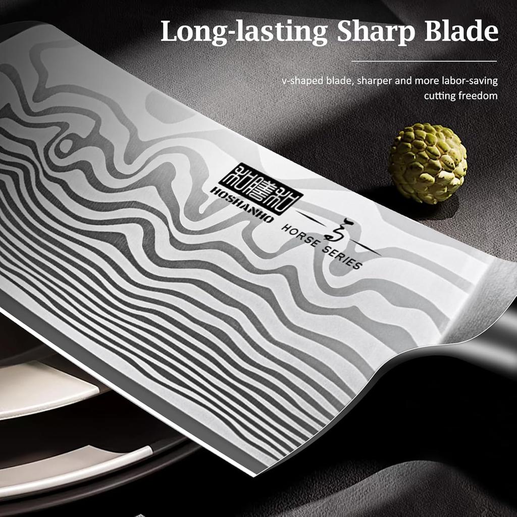 Cleaver 7 Inch, Razor Sharp High Carbon Powder Steel Meat Cleaver, Professional Butcher Chopper Kitchen for Meat Cutting Vegetable Slicing