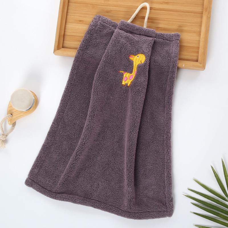 High Density Coral Velvet Cartoon Embroidery Hanging Towel Kitchen Cloth Handkerchief Absorbent Towel