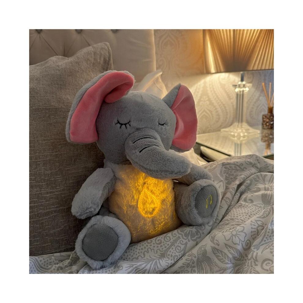 (Elefant, 26cm-32cm) 4 Modi Baby Atmung Beruhigendes Elefanten Plüschtier Spielzeug Schlafbegleiter Musik und Licht Puppe Sensorisches Stofftier Kinder Geschenk