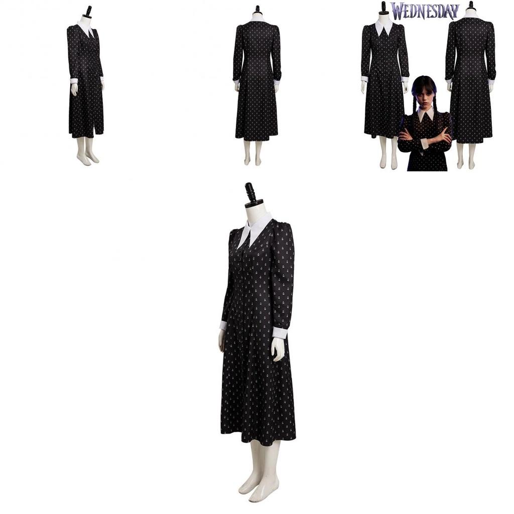 Die Addams Family Wednesday Cosplay Kostüm Schwarzes Kleid Halloween Party