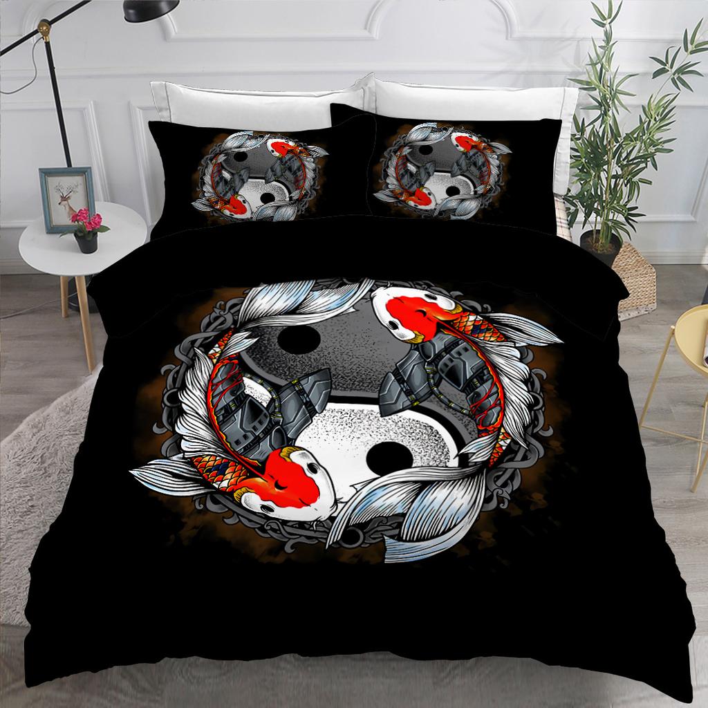 Povlečení s potiskem Jin a Jang 3D potisk Drby pro děti, teenagery, dospělé Přikrývka King, Queen size Polyesterová ložní souprava