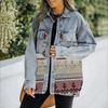 Women Loose Casual Denim Jacket Female Jacket Long Sleeve Black Trim Coat With Pockets