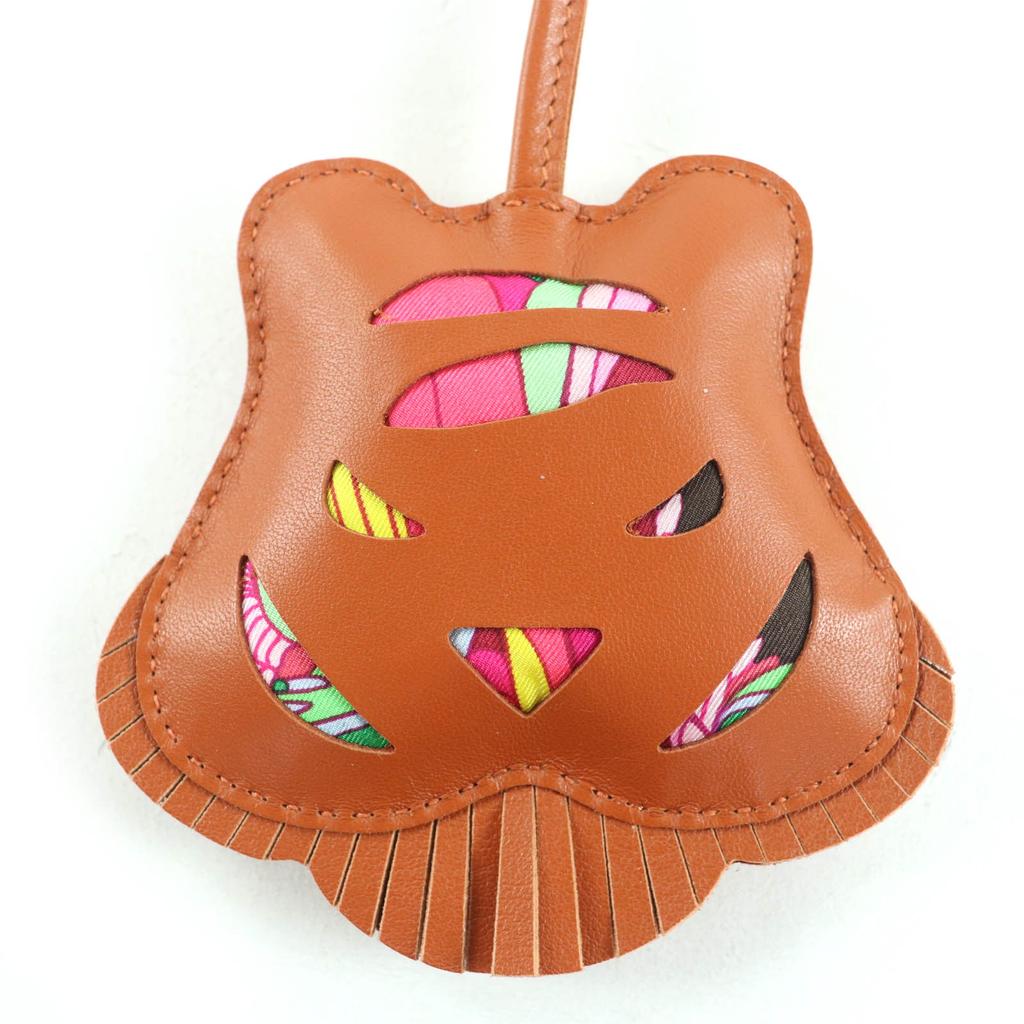 Pristine HERMES Bag charm Charm Petite Tiger Tiger Brown leather Women Used