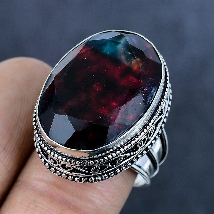 Bi-Color Tourmaline Gemstone 925 Sterling Silver Jewelry Ring Size 9