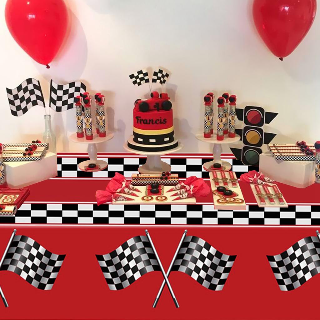 Checkered Race Car Party Black White Checkered Flag Tablecloth Road Tablecloth Racetrack TableCover Racing Birthday Party Decor