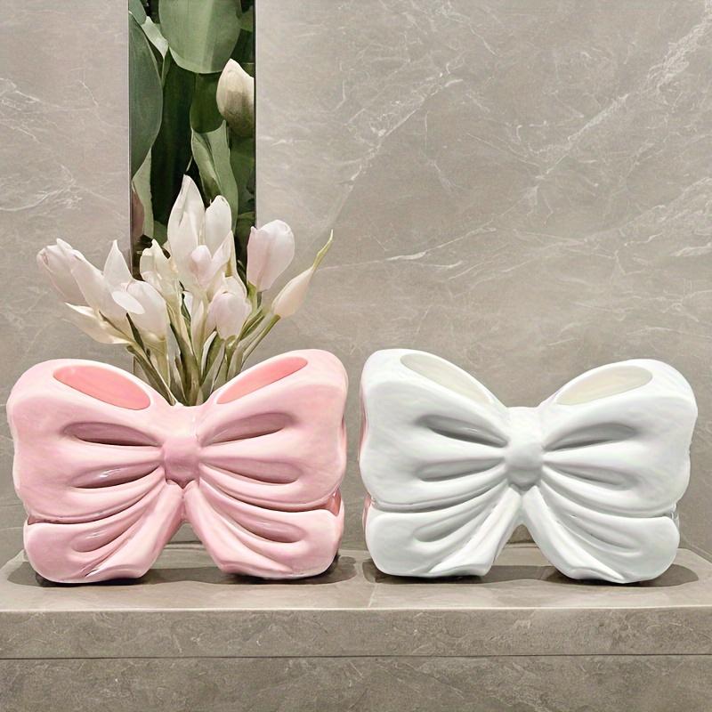 Charming Bow Ceramic Toothbrush Holder - Portable, Drill-free Bathroom Storage for Toothbrushes and Toothpaste