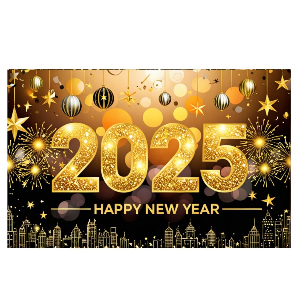 2025 New Year Theme Party Background Fireworks Golden Balloon Clock Banner Decoration Happy New Year Family Photo Supplies