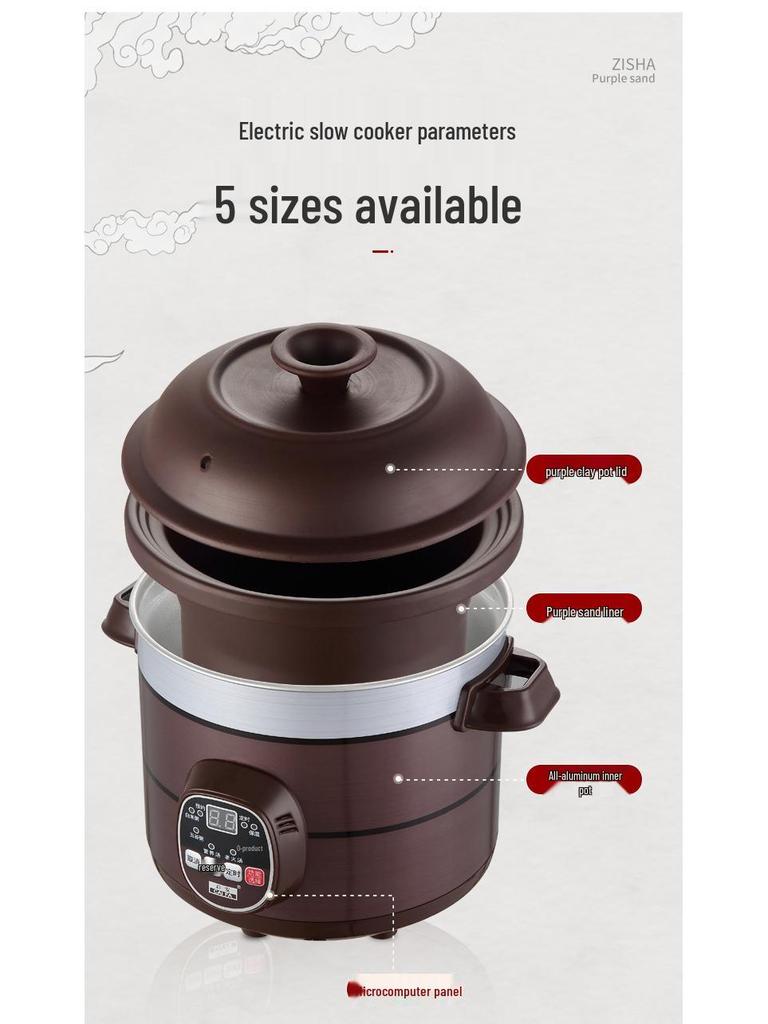 Fully Automatic Intelligent Electric Slow Cooker: Multifunctional Purple Clay Pot for Soup, Porridge, and Health Preserving Casserole.