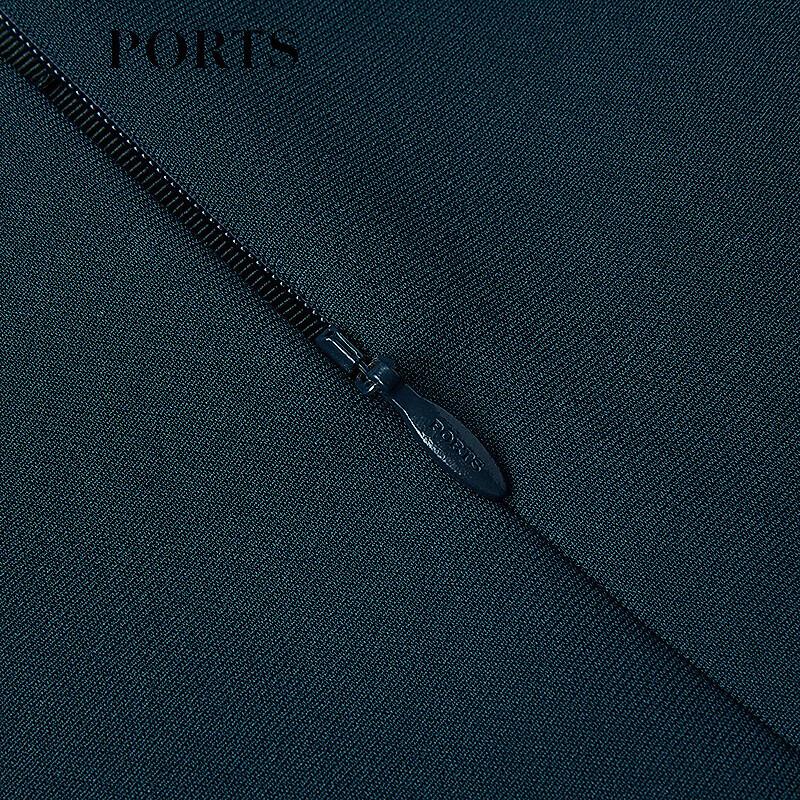 PORTS Women's Retro Dark Blue V-Neck Midi Dress