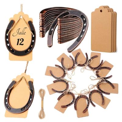 Juego de 24 piezas de Decoraciones Colgantes de Herraduras de Metal con Cuerda Natural Atada Tarjeta de Agradecimiento en Blanco para Decoraciones de Fiesta Boda