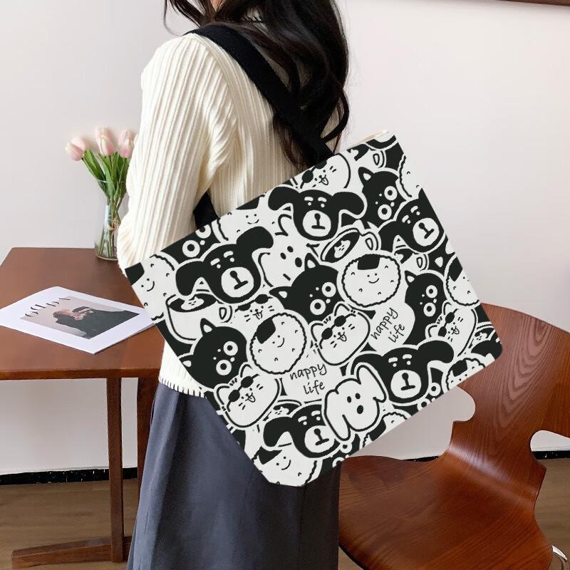 Женская холщовая сумка-тоут Fumade большого размера с граффити и щенком