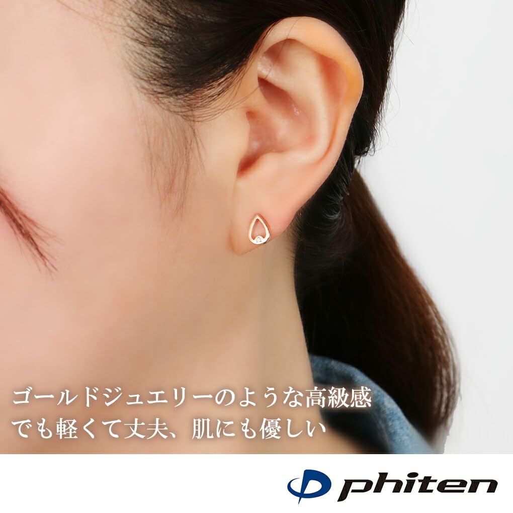 Phiten Fe-fe Phiten Titanium Women's Diamond Earrings, 2-Piece Set, Pink, Simple Drop Stud Design