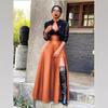 Sleek Leather Jacket & High-Slit Midi Skirt Set with Irregular Hem - Sexy European & American Style