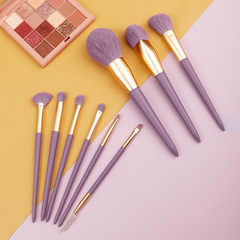 Purple Sweet Potato 9-Piece Makeup Brush Set - Synthetic Fibers for Eyeshadow, Foundation & Powder