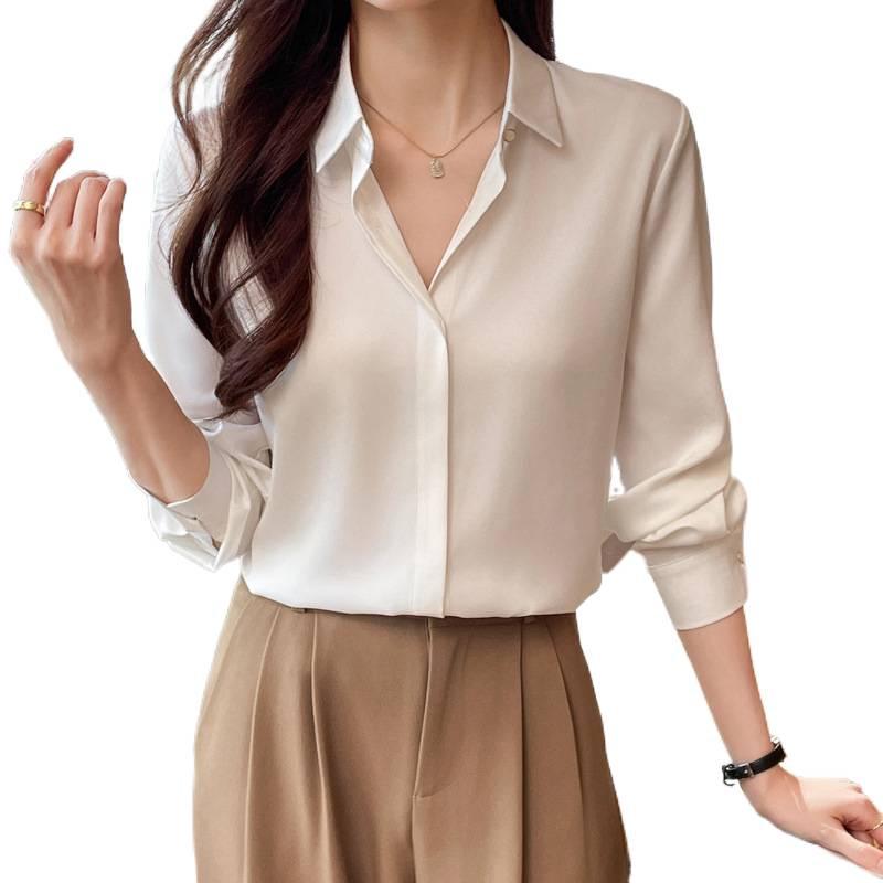 2025 Women's Niche Design Satin Shirt: Elegant, High-End Professional Wear for Spring & Autumn
