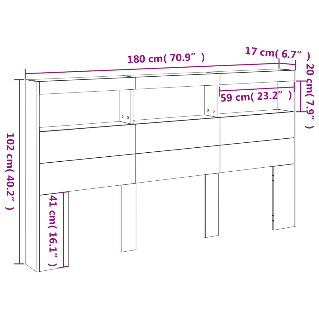 LED Headboard with Shelves Sonoma Oak 180 x 17 x 102 cm