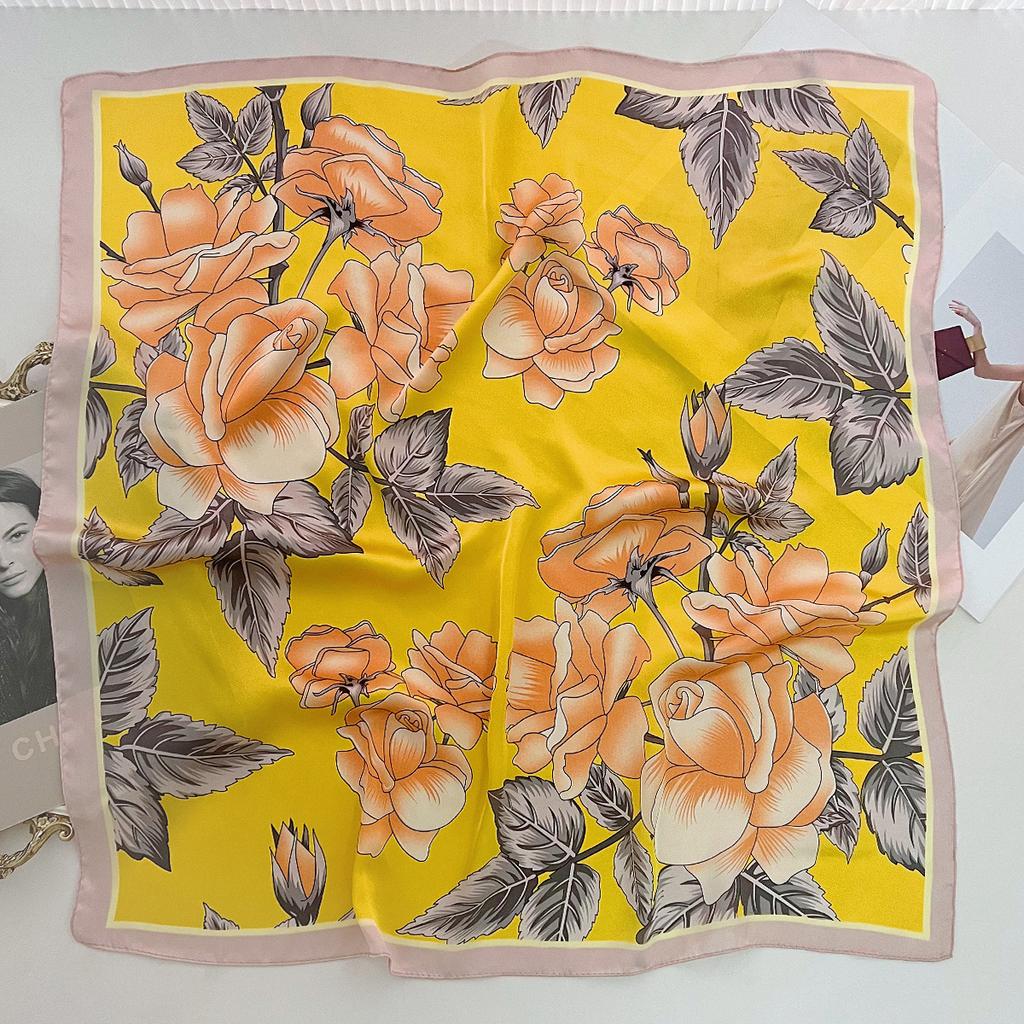 Fashion Commuter Small Square Scarf, New Flower Silk Scarf, Spring and Summer Decorative Scarf, Headband, High-end Foreign-style Scarf