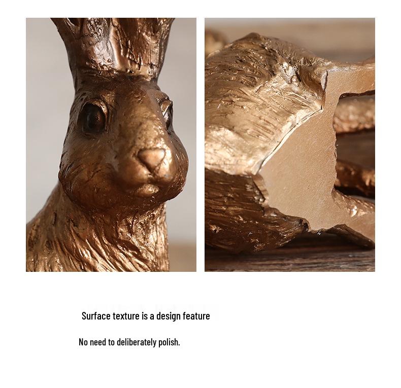 Aged Antique Bronze Long-Eared Rabbit Ornament for Garden and Photos
