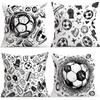 Black And White Football Doodle Cushions Pillowcase Polyester Cushion Cover Throw Pillow Pillowcover Home Car Sofa Decor