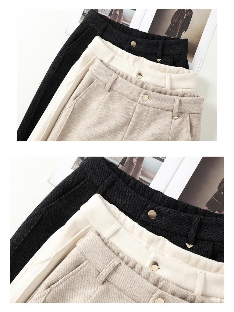 Oatmeal Wool Wide-Leg High-Waisted Slimming Pants for Autumn 2025