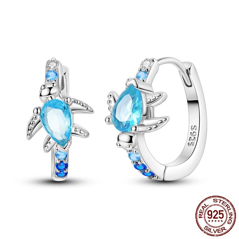 Luminous Shell Women Earrings Original 925 Sterling Silver Pave CZ Star Moon Hoop Earrings Engagement Wedding Jewelry