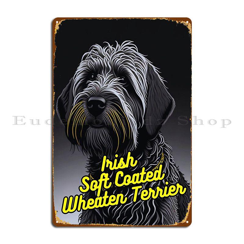 Irish Soft Coated Wheaten Terrier Dark Background Metal Signs Garage Pub Club Bar Cinema Character Tin Sign Poster