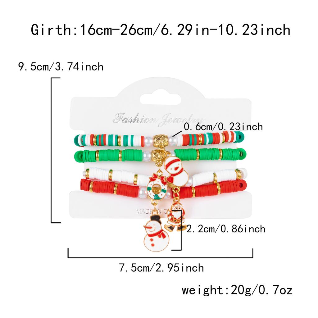 4Pcs/set Christmas Tree Snowflake Bell Elk Colorful Beads Charms Bracelet for Women Crystal Stacking Bracelets Party Jewelry