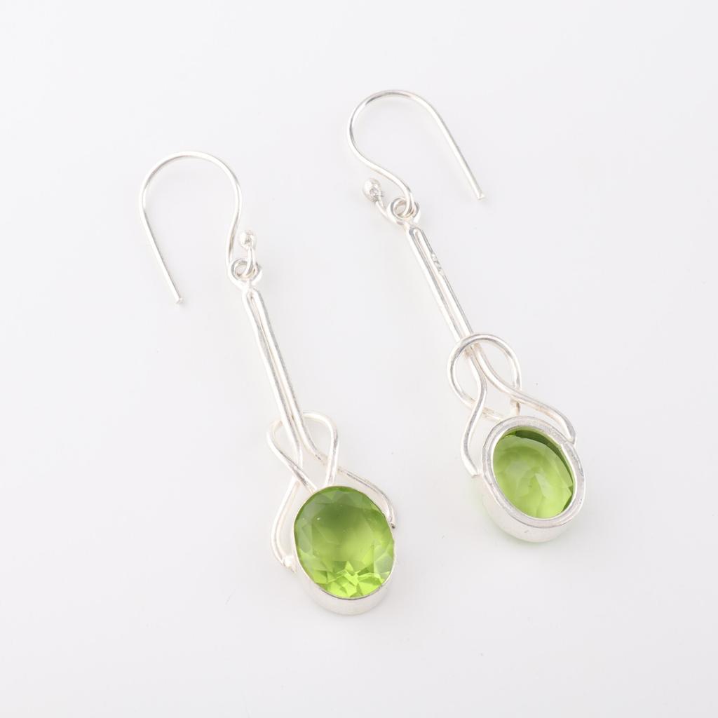 Natural Peridot Gemstone 925 Sterling Silver Jewelry Handmade Drop Earrings1.76" EE-171-3