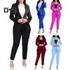 2 Teile/Satz Damen Formeller Mantel Hosen Set Lange Ärmel Doppelknöpfe Enge Taille Strickjacke Mittellange Jacke Gerade Hohe Taille Hose Formelles Geschäft