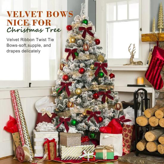 12/24Pcs Red Small Velvet Christmas Bows DIY Gift Wrapping Crafts Red Christmas Bowknot Wedding Party Decoration