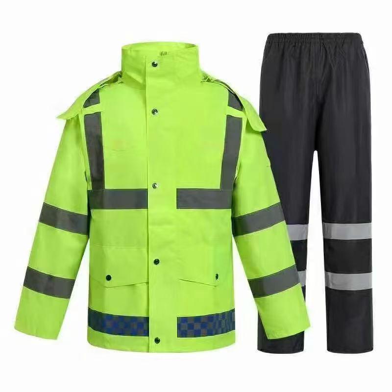 Reflective Raincoat & Pants Set - Thickened PU Oxford Cloth for Traffic & Sanitation, Stormproof