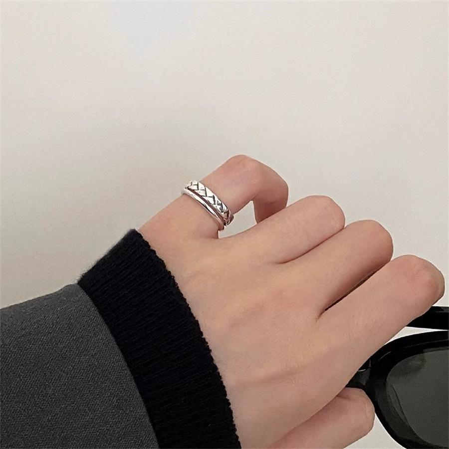 Double interwoven twist opening ring 925 silver niche design cold wind tail ring ins old ring