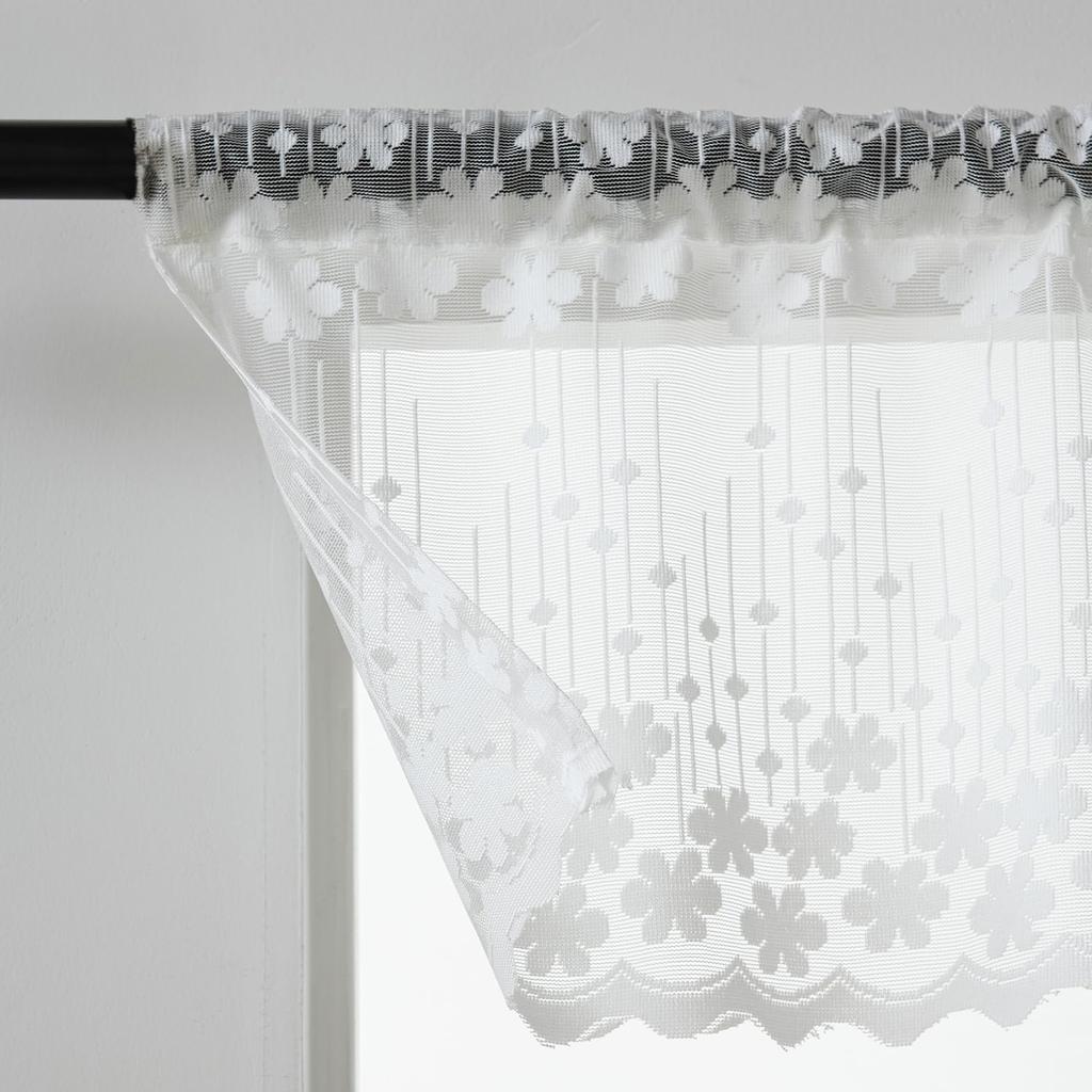 Half Window Sheer Curta Rod Pocket, Floral Cascade Lace Window Curtain Valance for Kitchen, Living Room and Bedroom, 50 X 13 Inches