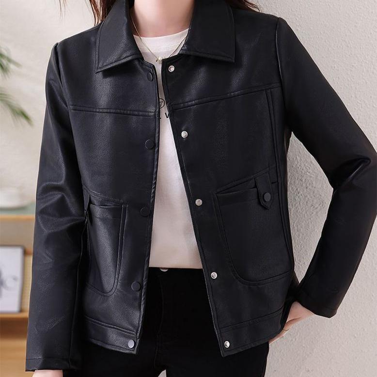 Autumn Winter Black PU Leather Coat Women Korean Fashion Motorcycle Jacket High End Casual All-Match Faux Leather Overcoat
