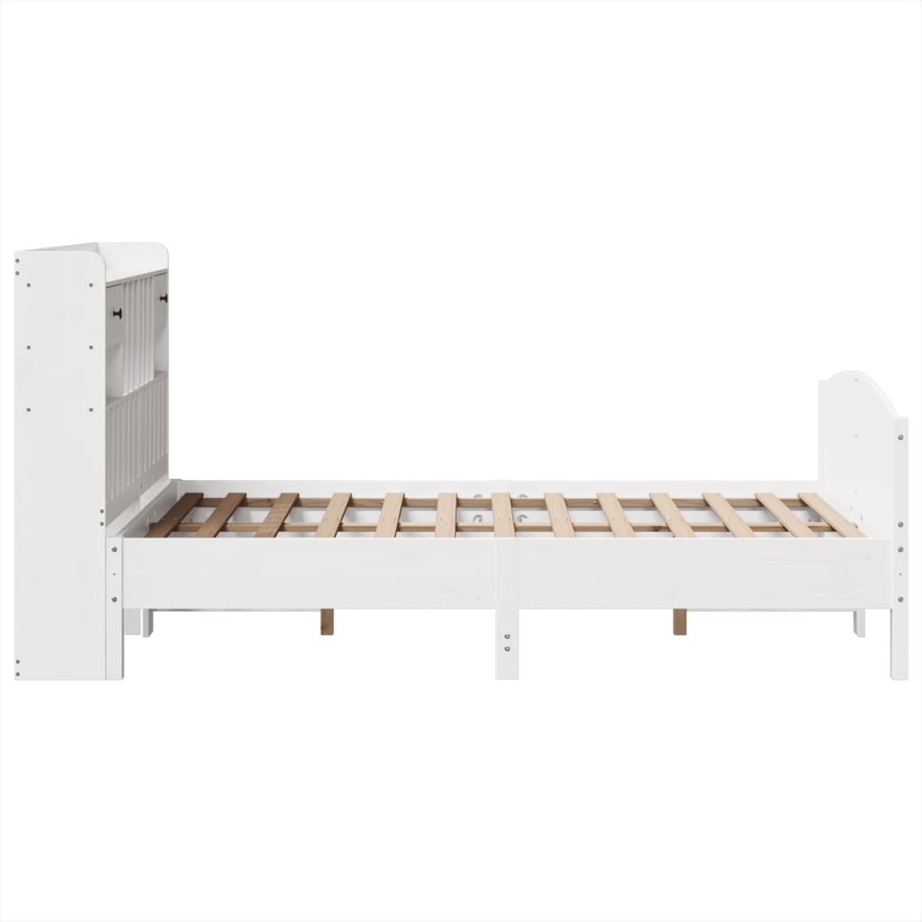 Solid Wood Bed with Shelf Without Mattress White 135 x 190 cm Pine