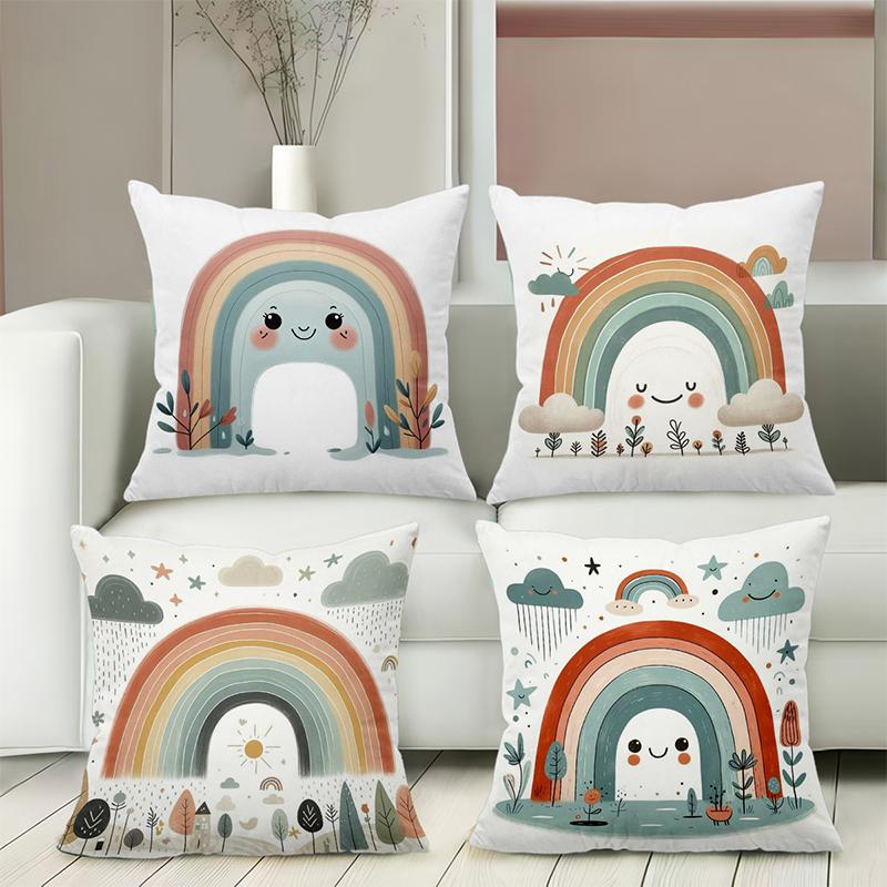 Cute Rainbow Patterned Cushion Covers for Home Decor Polyester Pillowcase, Sofa Decorative Cushion Cov Headboard Pillow