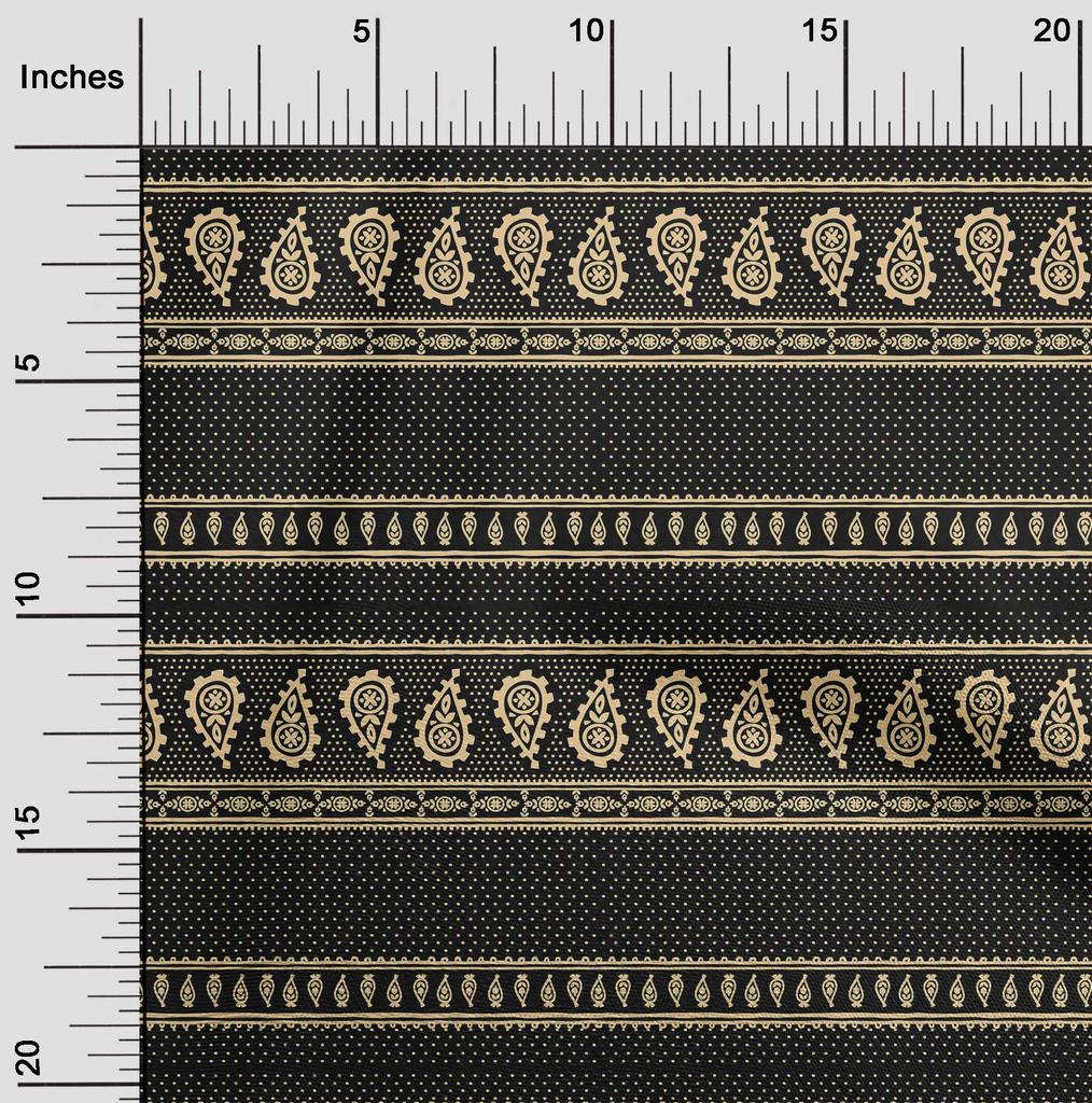 oneOone Bavlněný Flex Černá Látka Asijský Paisley Blok Šicí Materiál Potisk Látka Na Metráž 40 Palců