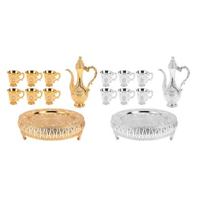 Vintage Wine Pot Set European Retro Coffee Pot Tray Kit Decorative Zinc Alloy Exquisite Carving Wine