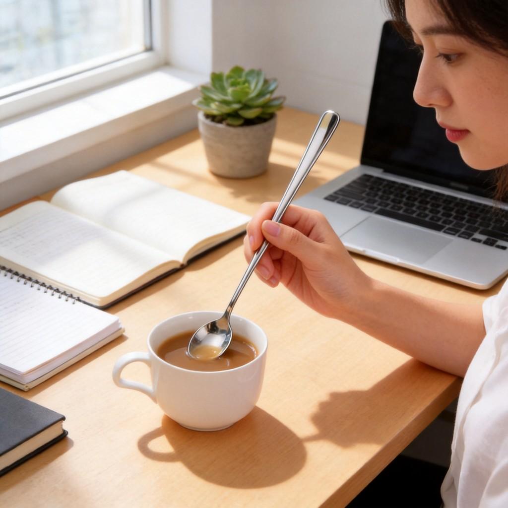 Stainless Steel Coffee Stirring Spoon For Office Use With Long Handle And Modern Design