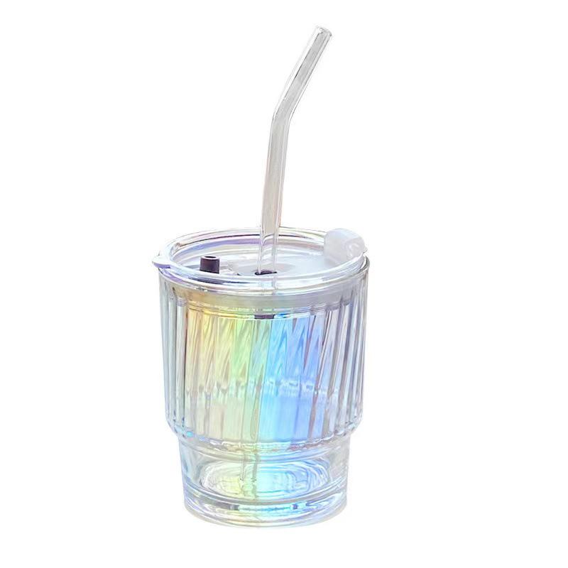 Aurora Iridescent Glass Straw Cup - Creative Style for Milk & Juice